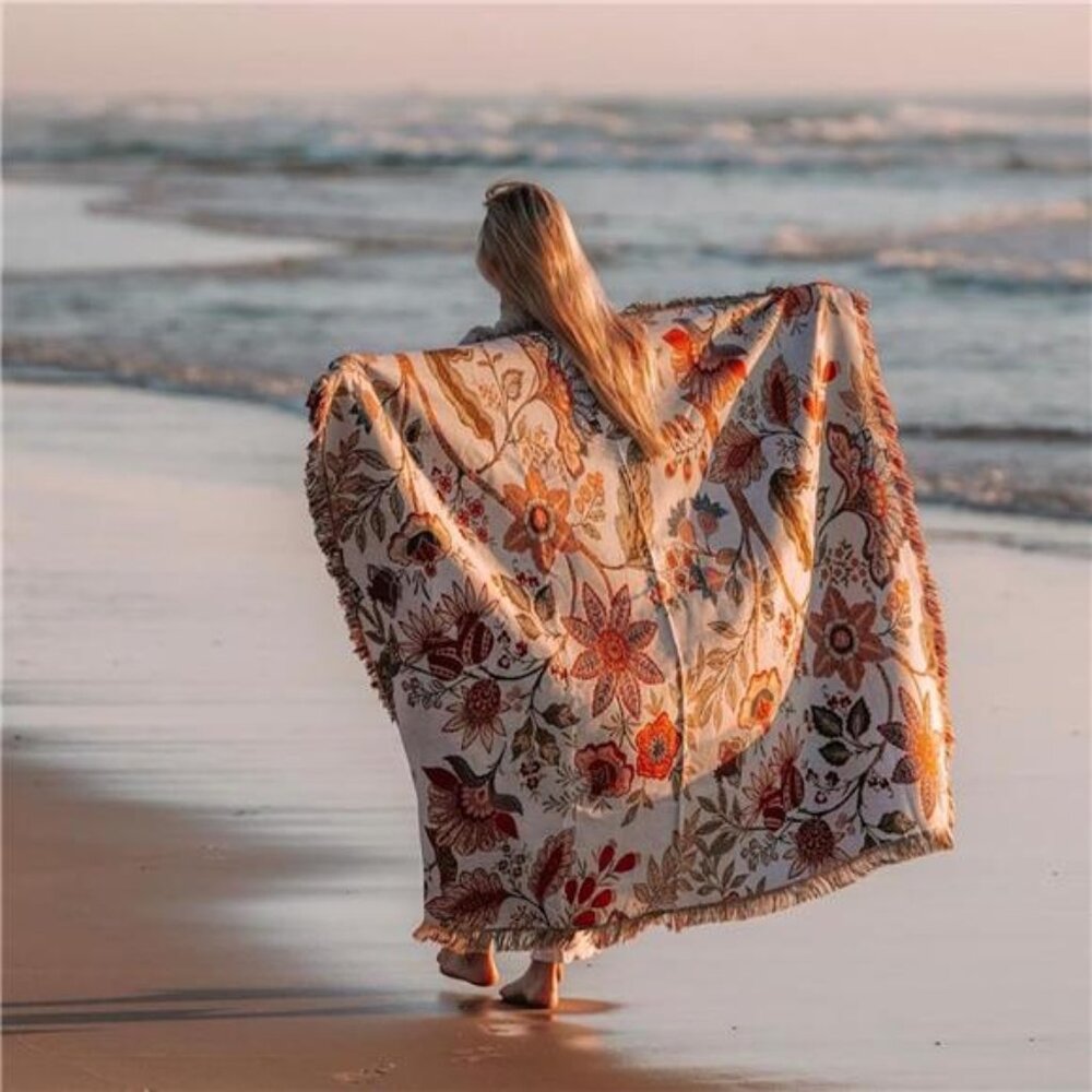 Boho Throw Blanket Reversible Cotton Tapestry Hippie Room Decor - Picture 5 of 7